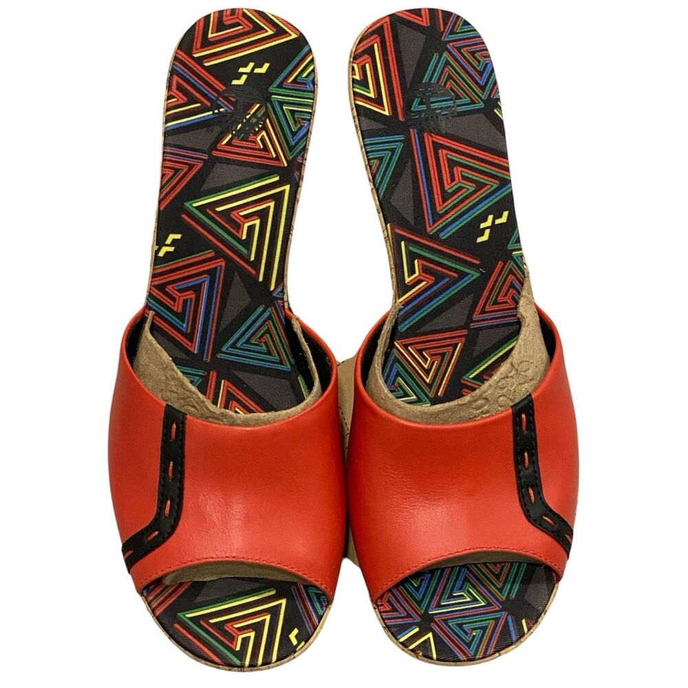 Timberland Women’s Cork Platform Sandals Orange Leather upper Size 9.5 Rare